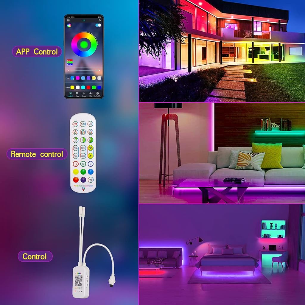 Verilux® 10 Meters Colorful 5050 RGB Smart LED Strip Lights with Bluetooth App & Remote for Bedroom, Livingroom, Gamingroom, Kid's Room, Party(2 pcs of 5Meter) - verilux