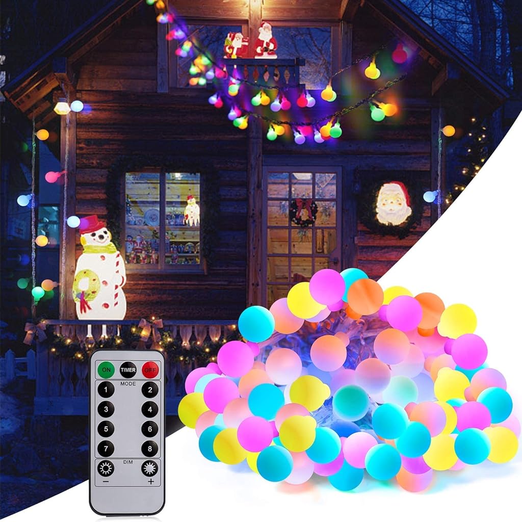 Verilux® 100 Lamp Beads String Lights with Remote Control 10M Battery Operated Globe Lights Waterproof, 8 Modes Lighting, Night Light Decoration for Halloween, Christmas, Festivals,Outdoor - verilux