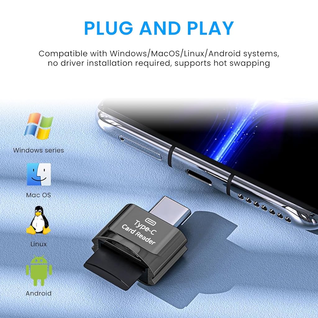 Verilux® TF Card Reader Type C Micro TF Card Reader PortableTF Card Reader with Keychain USB C to Micro SD SDHC SDXC OTG Memory Reader, Compatible with Phone with OTG Function, Instant TF Card Reader - verilux