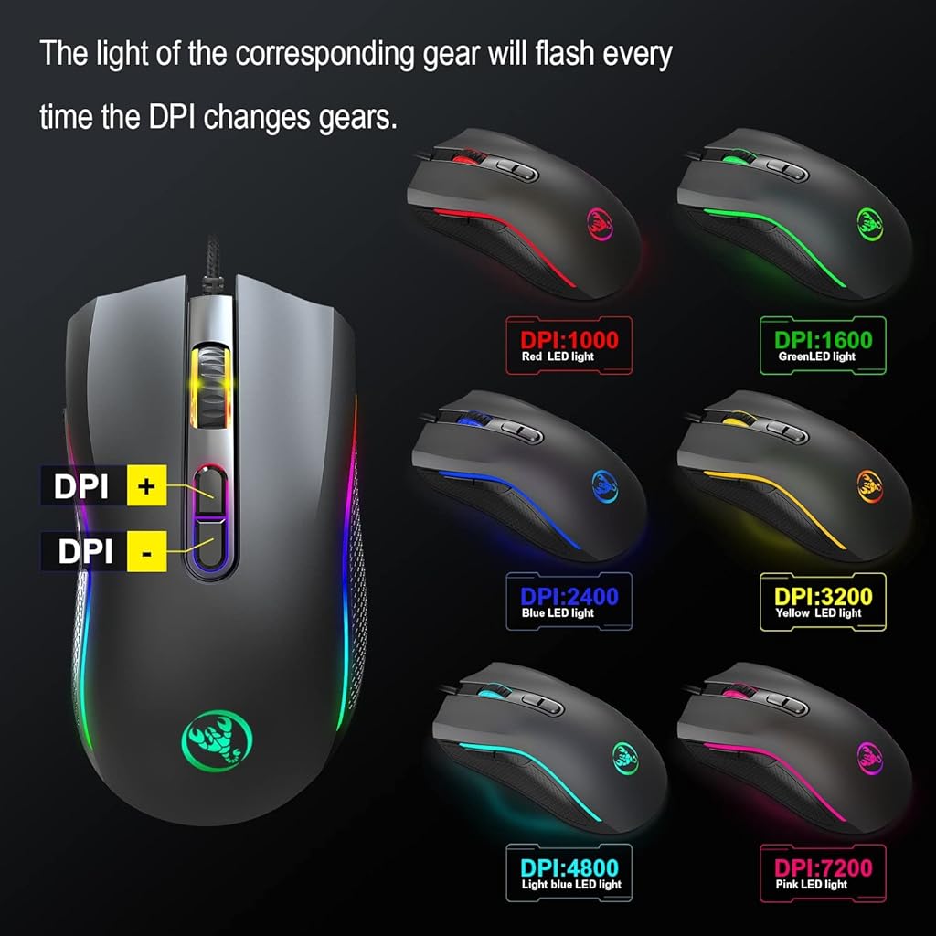 Verilux® Wired Gaming Mouse Ergonomic Gaming Mouse with 7 Programmable Keys,6 Adjustable DPI,LED Backlit USB Plug and PlayFor Laptop, PC, Windows, Mac - verilux