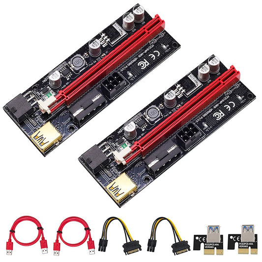 2 Pack Pi+ VER009S Gold PCI-E 6Pin 1X to 16X Powered Pcie Riser Adapter Card