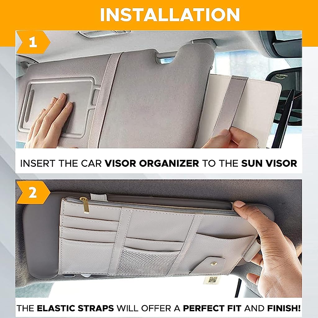 PU Leather Multi-Function Car Space Sun Visor Organizer Hanging(Grey) - verilux
