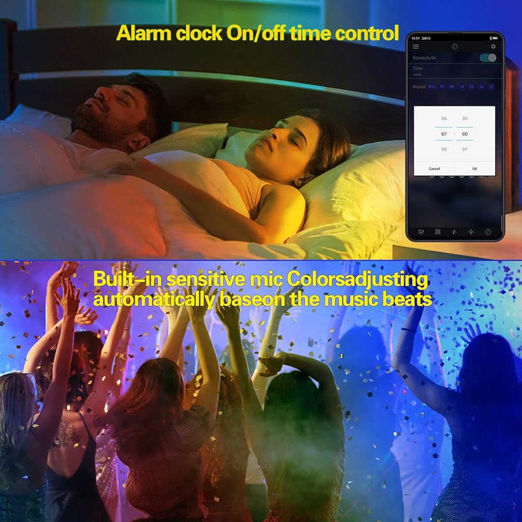 Verilux® 10 Meters Colorful 5050 RGB Smart LED Strip Lights with Bluetooth App & Remote for Bedroom, Livingroom, Gamingroom, Kid's Room, Party(2 pcs of 5Meter) - verilux