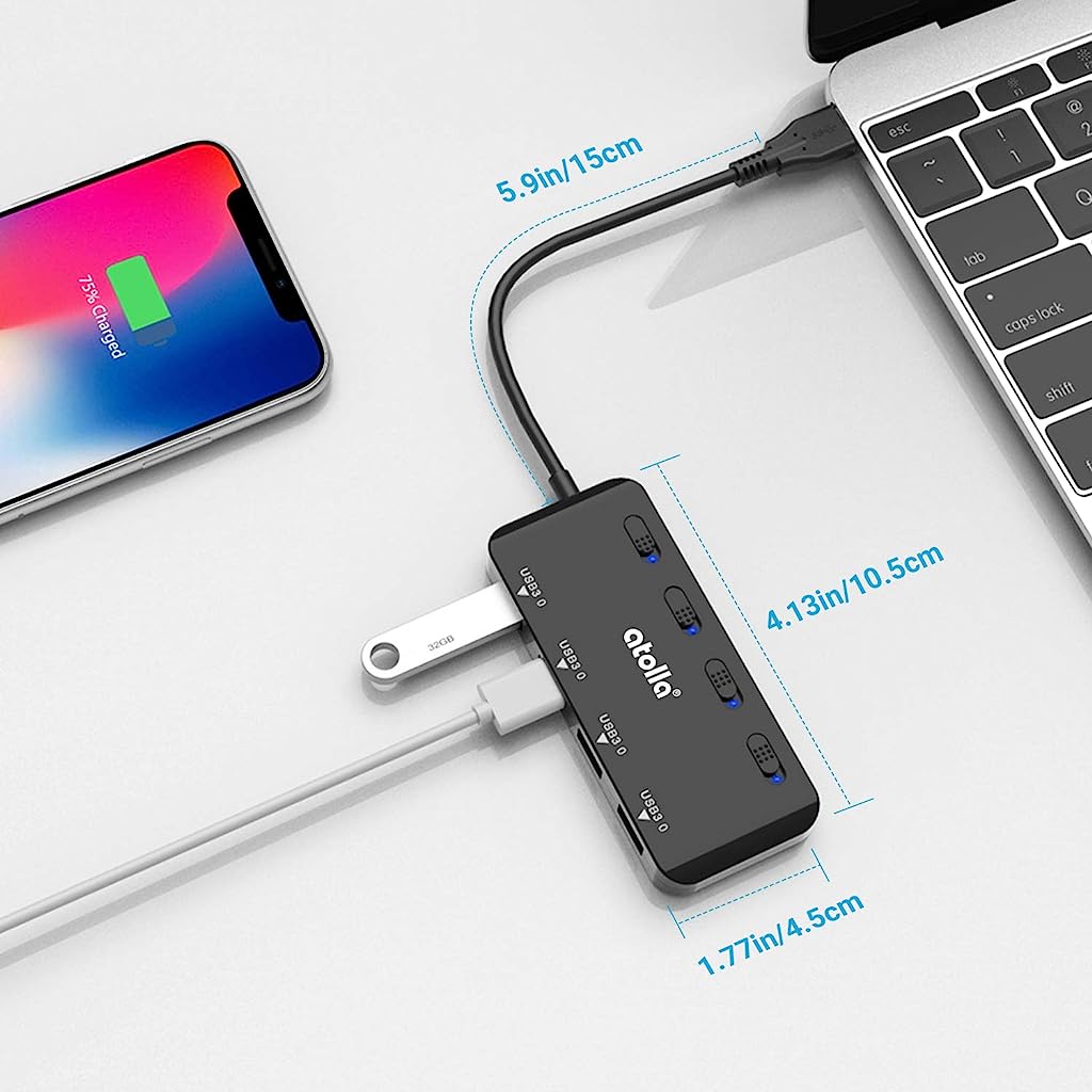 Verilux USB C Hub, USB C Adapter for MacBook with Individual On/Off Switches, Type C Hub with 4 USB3.0 Ports for MacBook Pro/Air M1, Windows, C-Type Smartphones and Other Type-C Devices