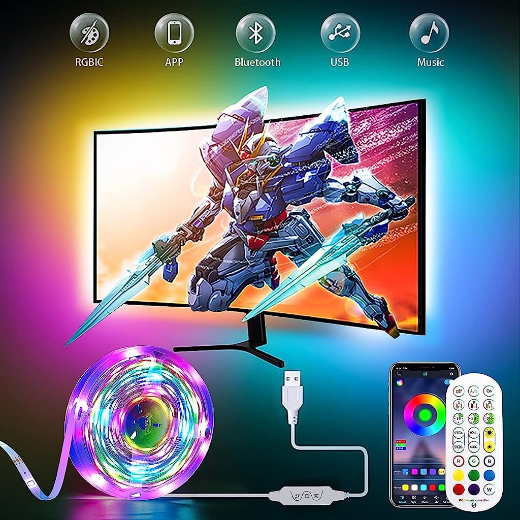 Verilux 5050 Colorful RGBIC LED Strip Lights with Smart Bluetooth App & Remote Control for Bedroom, Livingroom, Gamingroom, Kid's Room, Party(USB, 5 Meters) - verilux