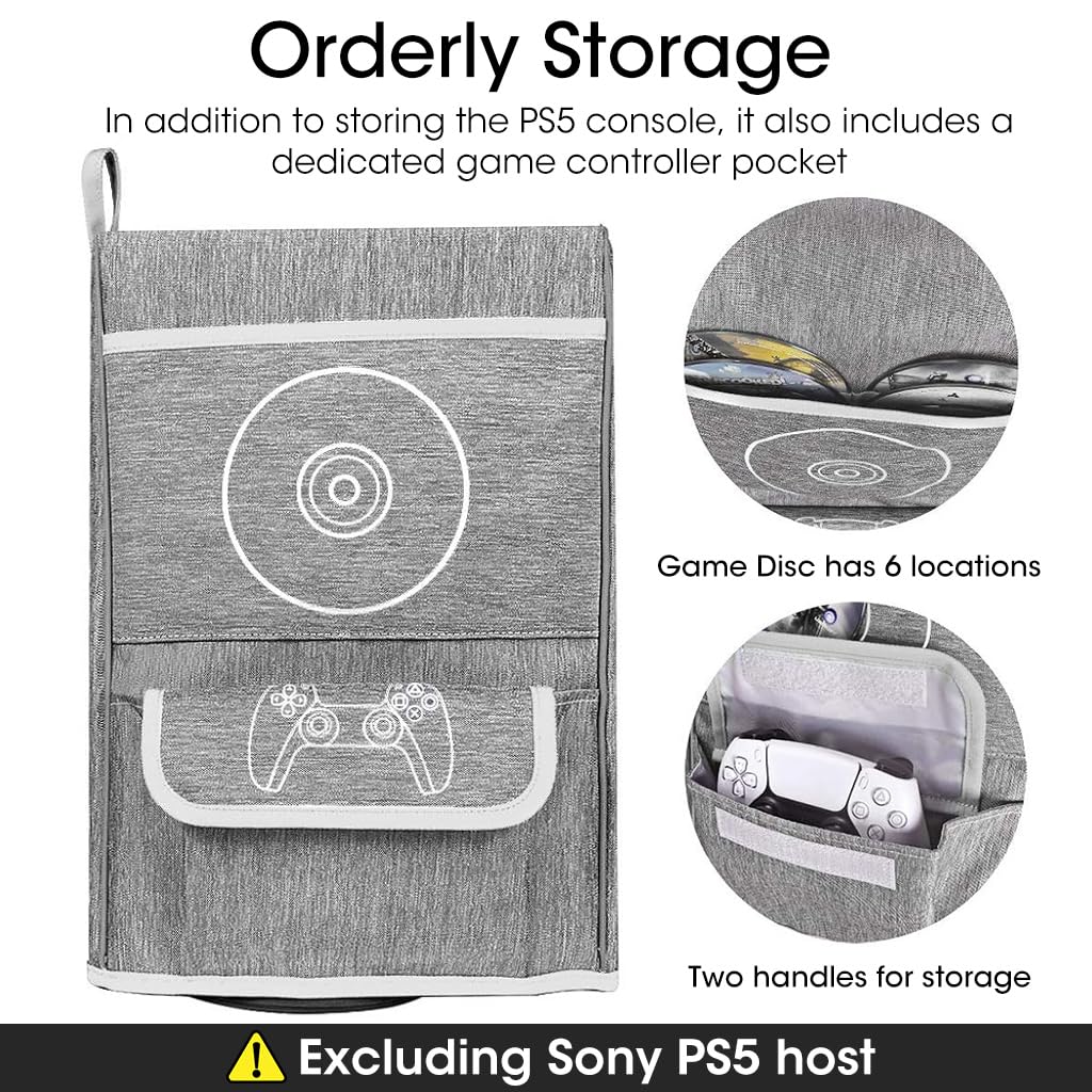 ZORBES® Nylon Dustproof Cover for PS5 Sony Playstation 5 Console Cover 2 in 1 Dustproof Cover with Game Controller Pocket Multi Pocket Cover for PS5