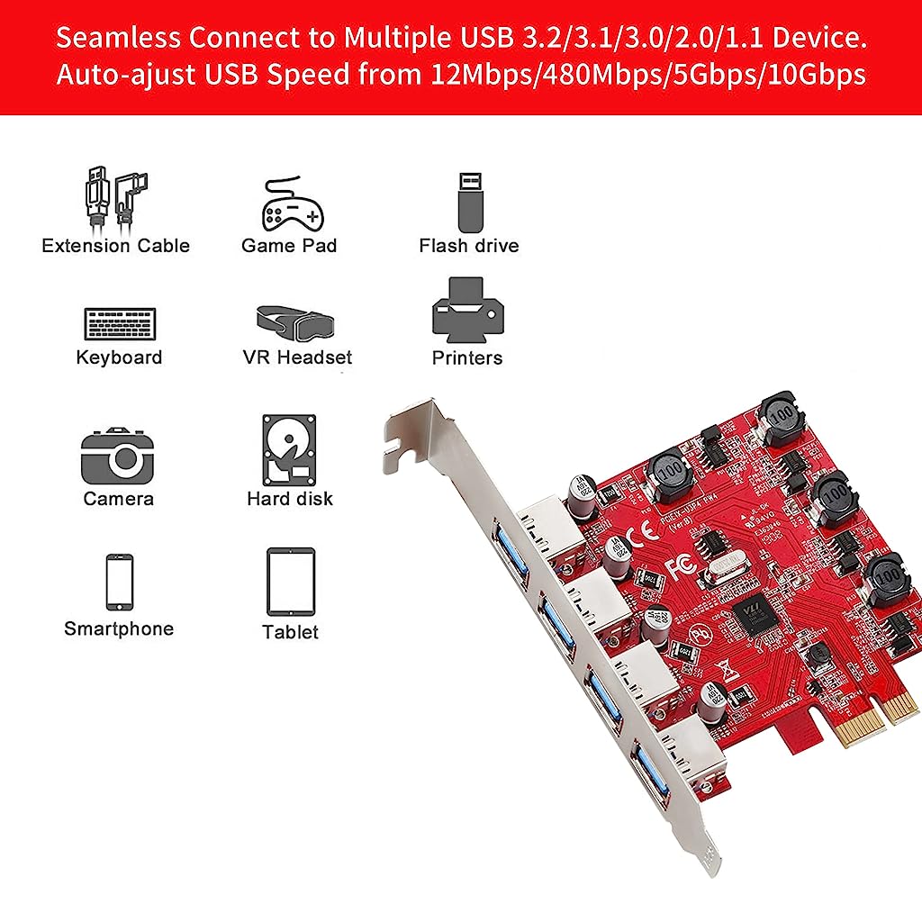 4 Ports USB 3.0 HUB PCI Express (PCIe) Expansion Card