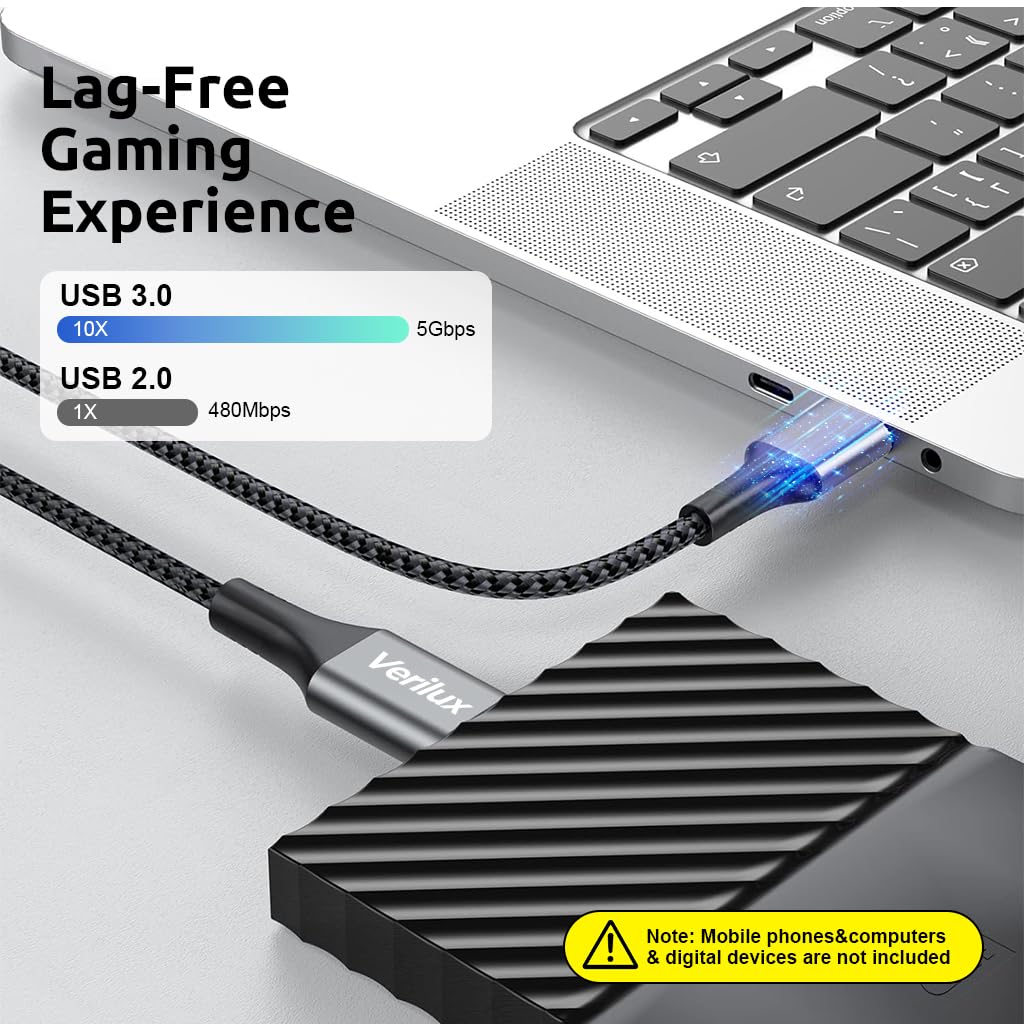 Verilux® USB Extension Cable, 10Ft USB to USB Cable, USB Male to Female extension Cable, USB 3.0 Cable Data Transfer USB Connector for Webcam, Gamepad, USB Keyboard, Flash Drive, Hard Drive, Printer - verilux