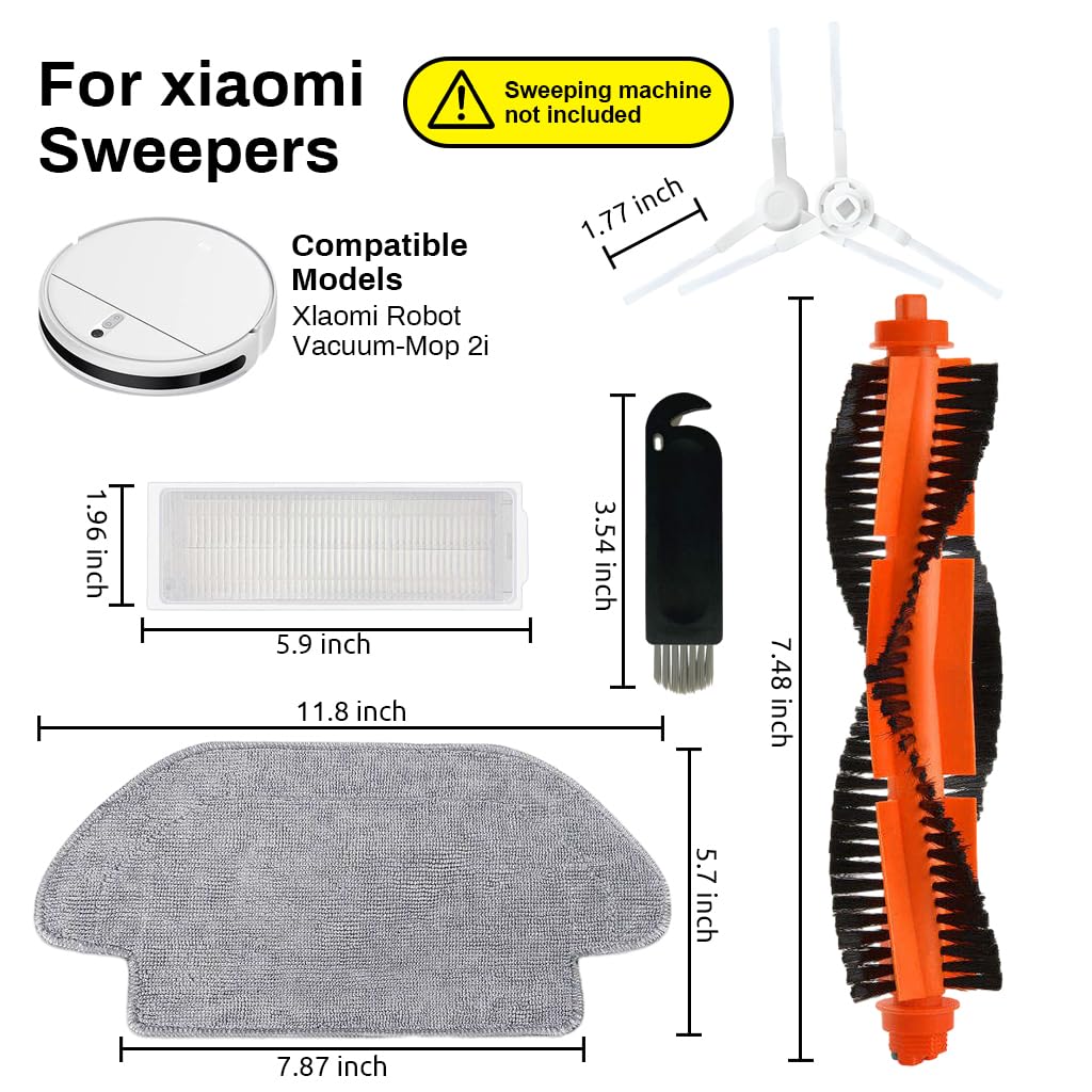 Verilux® Accessories Kit for Mi Robotic Vacuum-Mop P 1 Main Brush, 2 Filters, 4 Bristle Brush, 2 Mop Cloth, 1 Cleaning Brush Replacement Parts Compatible with Mi Robotic Vacuum-Mop P - verilux