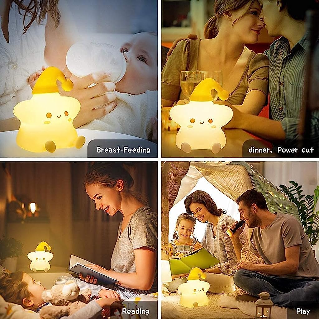 Verilux Night Light for Kids Bedroom Children, 7 Colour Changing Silicone Star Night Lamp, USB Rechargeable Cute Baby Night Lamp for Babies Bedside Birthday Decor Gifts - verilux