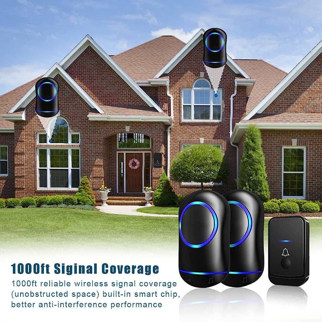 Verilux Door Bell for Home Electrical Self-Powered Wireless Door Bell Waterproof IP44 2 Receiver & 1 Transmitter Ding Dong Bell with Catching Eye Flash Light Smart Door Bells 45 Ringtones 4 Level Volume - verilux