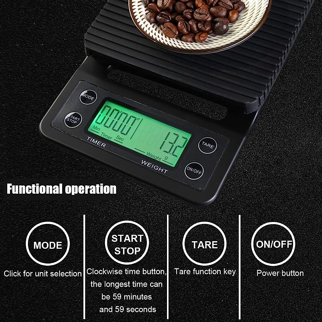 Verilux 3kg/0.1g Digital Kitchen Weighing Scale for Home Coffee Scale with Timer Food Weighing Scale for Diet LCD Digital Pocket Scale Portable Electronic Kitchen Scale for Water Injection Rate - verilux