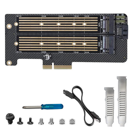 Verilux Dual M.2 PCIE Adapter for SATA, PCIE NVMe SSD with Advanced Heat Sink Solution,M.2 SSD NVME (M Key) & SATA (B+M Key) 22110 2280 2260 2242 2230 to PCI-e 3.0 x 4 NVME Adapter