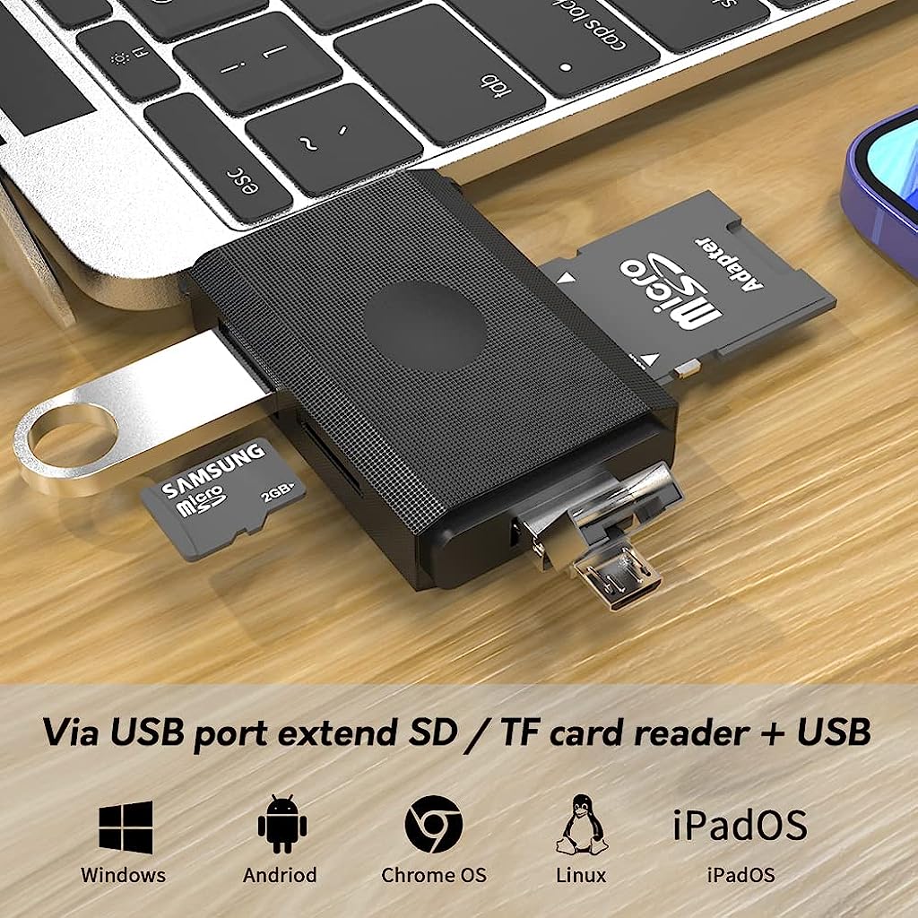 Verilux SD Card Reader 3 in 1 Type C USB2.0 and Micro USB Memory Card Reader with OTG for SDXC, SDHC, SD, MMC, Micro SDXC, Micro SD, Micro SDHC Card for Samsung Android Smartphone, MacBook, PC Laptop