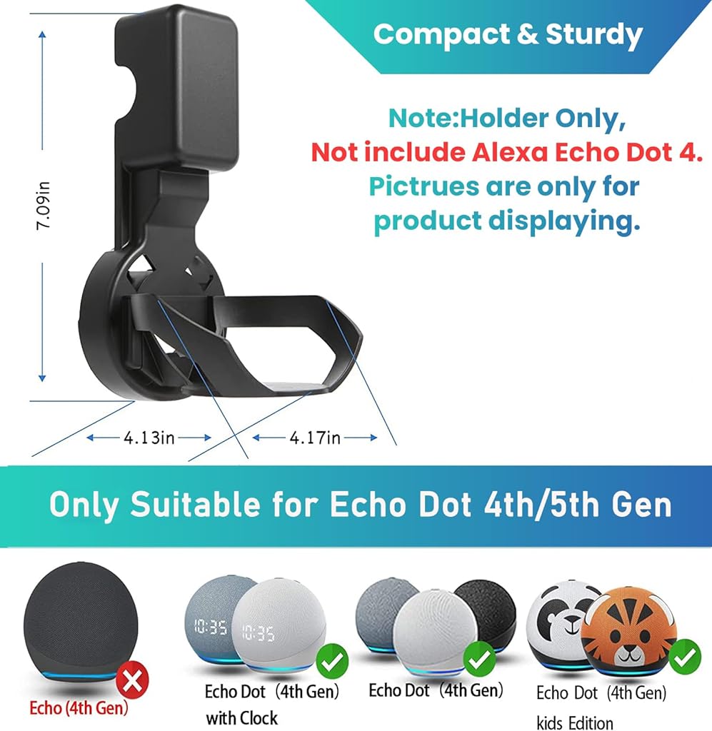 Verilux® Wall Mount Holder for Echo Dot 4th/5th Generation, Wall Holder for Alexa Echo Dot 4th/5th Gen A Space-Saving Solution with Cord Management for Your Smart Home Speakers, Black (Holder Only) - verilux