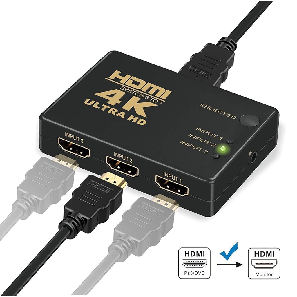 ZORBES® HDMI Splitter,3 Input Port, 4K HDMI Switch, Full HD1080p,with Remote Control, for Home