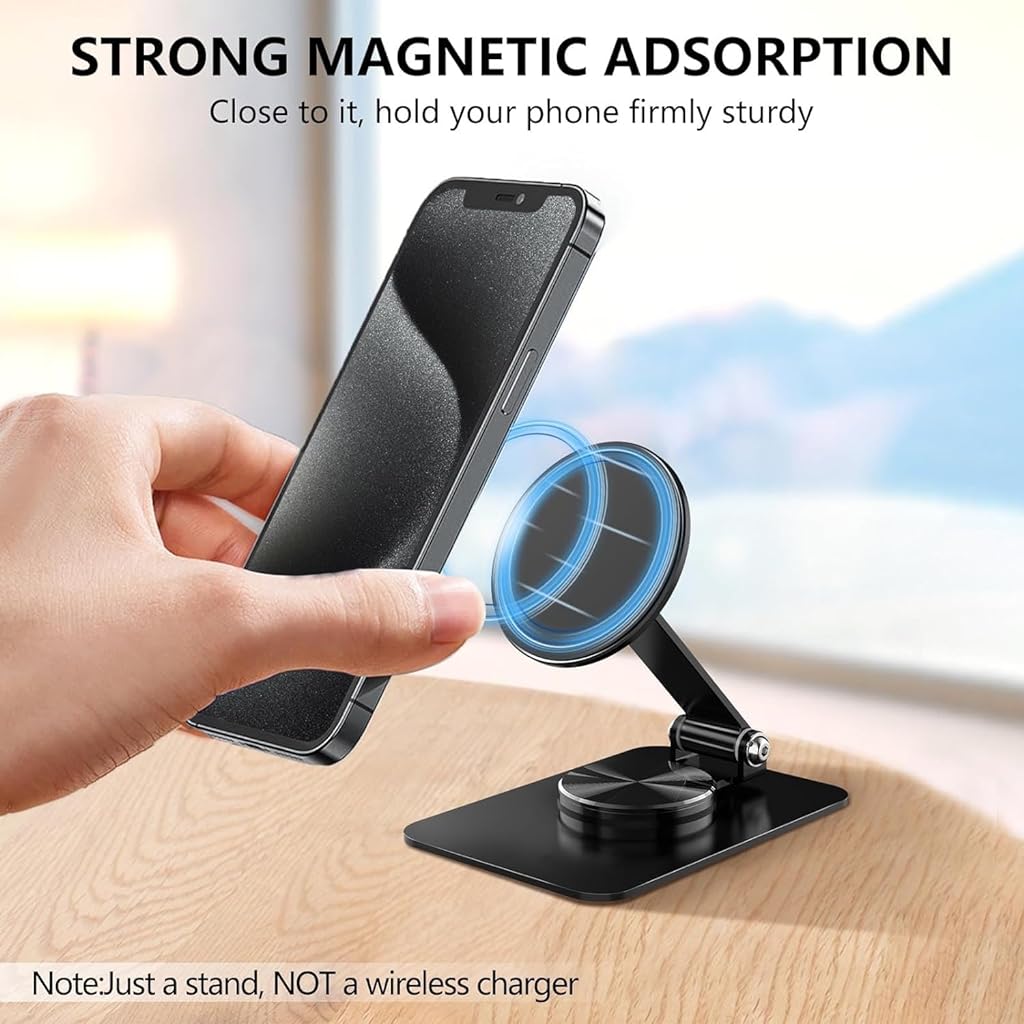 ZORBES® Phone Stand Desk Strong Magnetic Phone Holder 360° Rotatable Mobile Phone Stand, Adjustable Tilting Mobile Stand, Anti-Slip Metal Phone Stand for iPhone 15 14 13 12, More - verilux