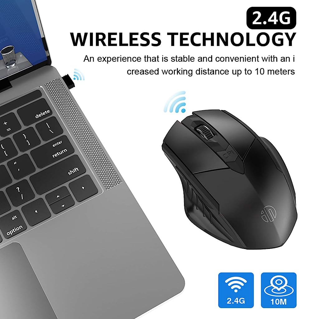 Verilux Wireless Mouse Rechargeable, Upgraded Ultra Slim 2.4G Silent Cordless Mouse Computer Mice 1600 DPI with USB Receiver for Laptop PC Mac MacBook, Windows (Black) - verilux