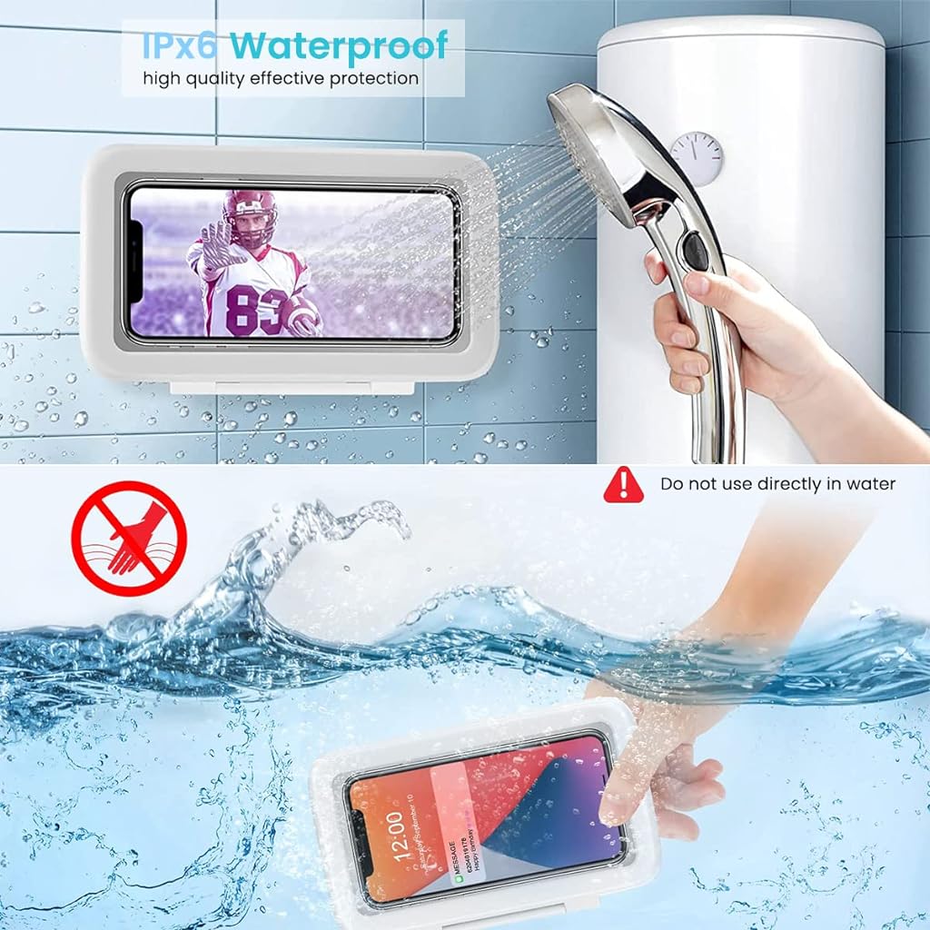 ZORBES® Shower Phone Holder Waterproof, Anti-Fog Universal Phone Stand Case with HD Touch Screen and 480°Rotation Design, Bathroom Wall Mount Waterproof Pouch for iPhone 14 13 12 11 Pro Max XS XR