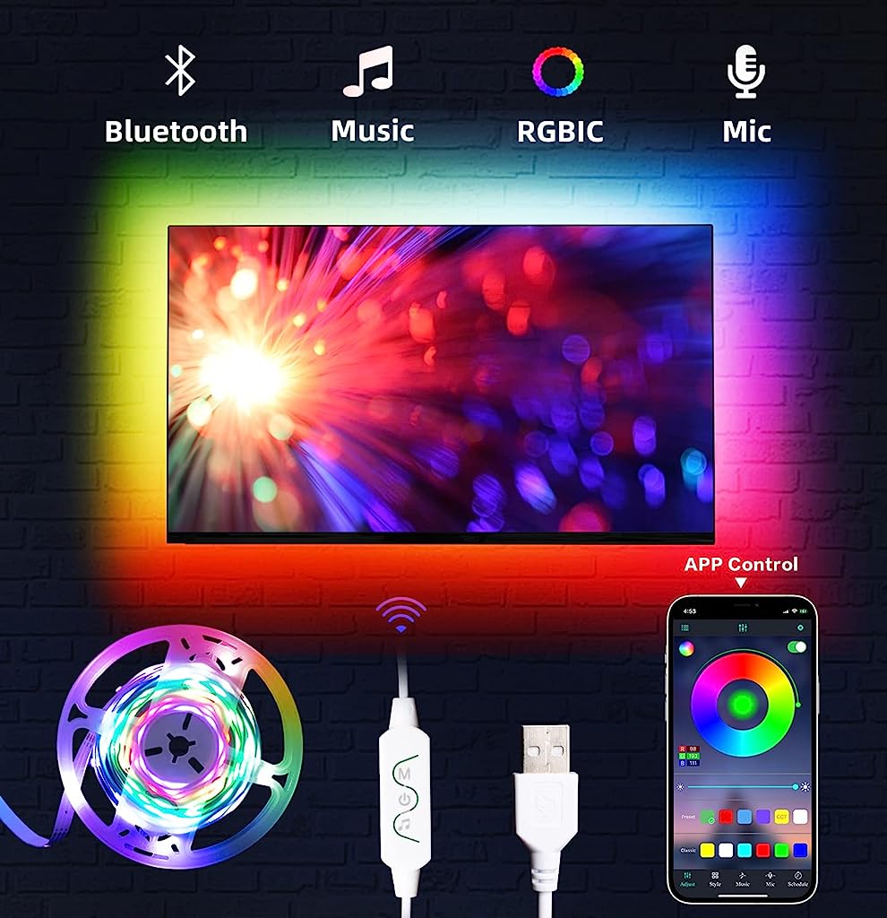 Colorful RGBIC LED Strip Lights (Bluetooth, 10 Meters) - verilux