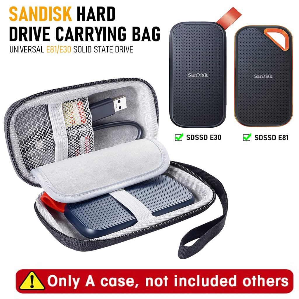Verilux® Hard Carrying Case Storage Bag for SanDisk 480GB 1TB 2TB 4TB Extreme Pro Portable SSD SDSSDE30 / SDSSDE81 Solid State Drive EVA Shockproof Water Repellent Protective Storage Travel Bag - verilux