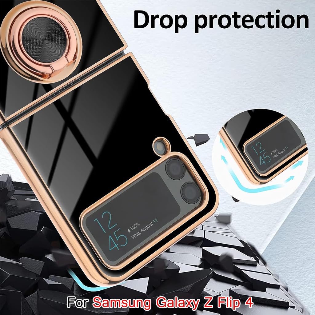 ZORBES® Phone Case for Samsung Galaxy Z Flip 4 Luxury Electroplating Metal Framed TPU Phone Case with Phone Grip Anti-Scratch Phone Cover for Samsung Galaxy Z Flip 4, Black - verilux