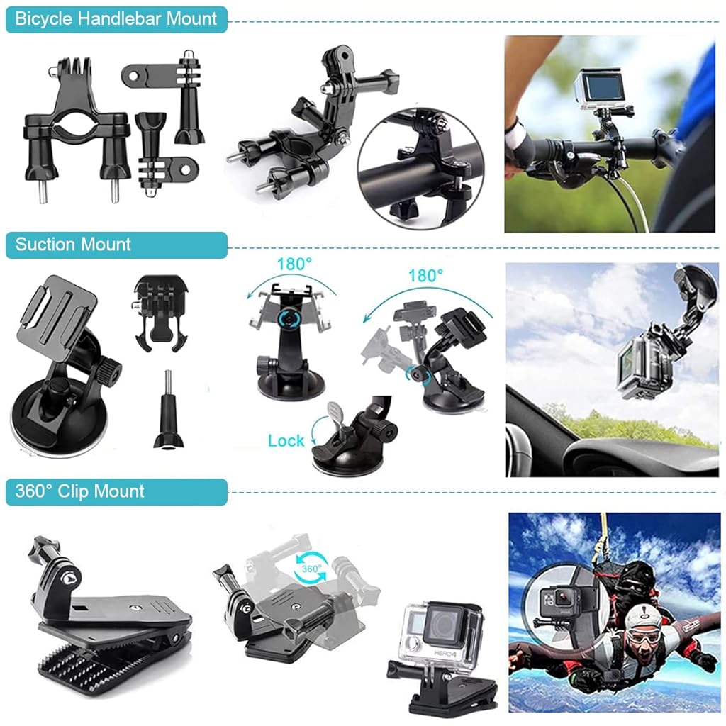 ZORBES® 61 in 1 Action Camera Accessories Kit for AKASO EK7000 GoPro Hero 10 9 8 7 6 5 4 Hero Session Gopro Max Insta360 Yi DJI AKASO Campark Action Camera Use