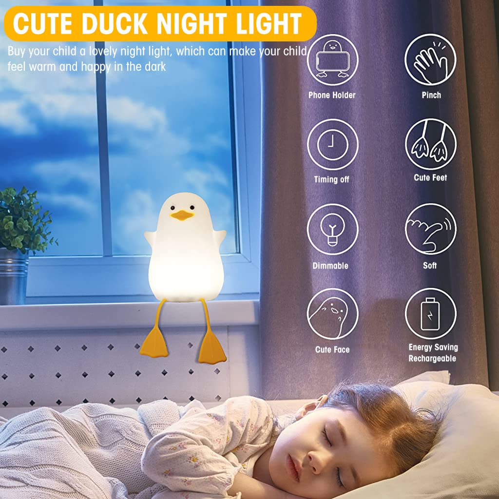 Verilux Smile Duck Night Lights for Kids Cute Duck Night Light Soft Silione Lamp USB Rechargeable Nursery Night Light for Boys Girls Bedroom