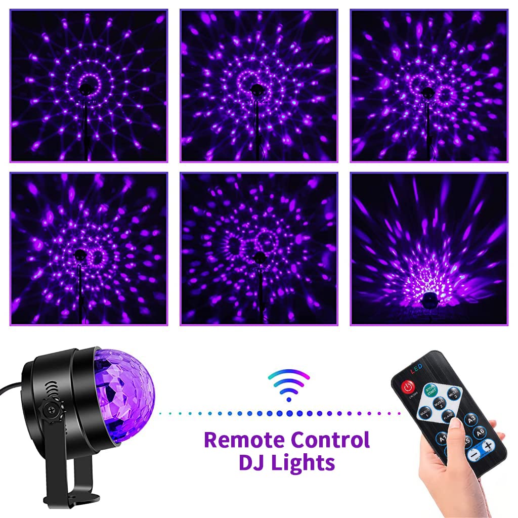 Verilux Home Party DJ Light Party Disco Light for 10M Remote Control UV Led Disco Ball 7 Purple Modes & 3 Sound Active Dancing Light for Room Rotating Bulb Magic Lights for KTV - verilux