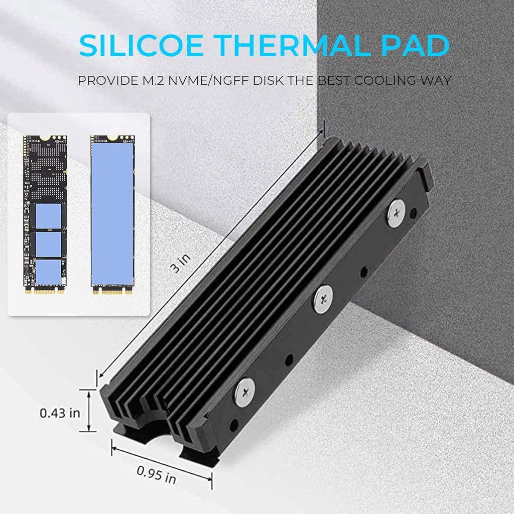 ZORBES® M.2 SSD Heatsink, Aluminum M.2 2280 SSD Heatsink with Thermal Silicone Pads - verilux