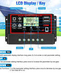 Verilux 10A Solar Charge Controller, Black Solar Panel Battery Smart Regulator, Dual USB Ports 12V/24V PWM Automatic Paremeter Adjustable LCD Display