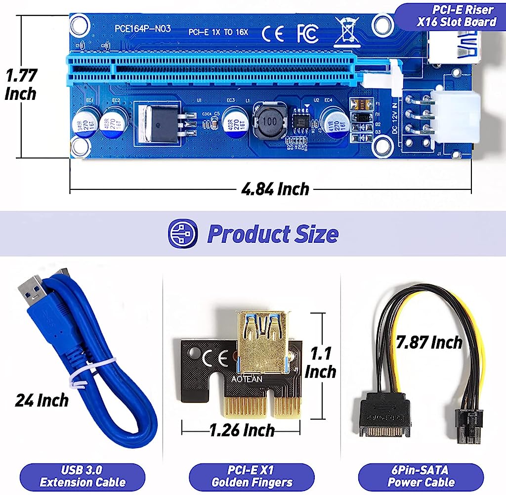 Verilux VER009S-Gold PCIE Riser, PCIE Cable 6 Pin 1X to 16X Powered Pcie Riser Adapter Card & USB 3.0 Extension Cable GPU Riser Adapter-Mining Bitcoin - verilux