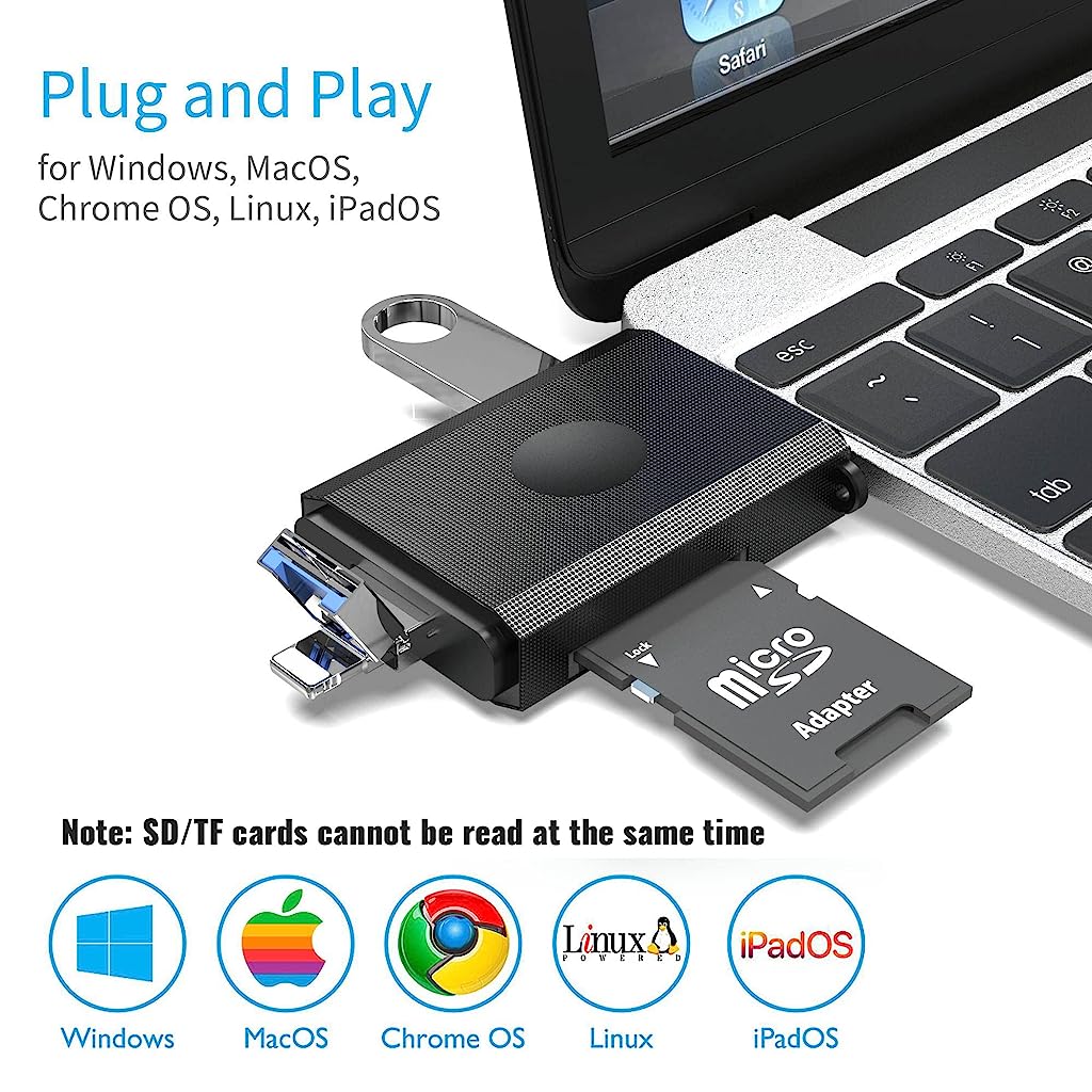 Verilux SD Card Reader for Light-ning Type C USB to Menmory Card Reader, 3 in 1 Card Reader for SDXC,SDHC,SD,MMC, Micro SDXC,Micro SD, Micro SDHC Card for iPhone,iPad,Samsung, Smartphone, MacBook PC