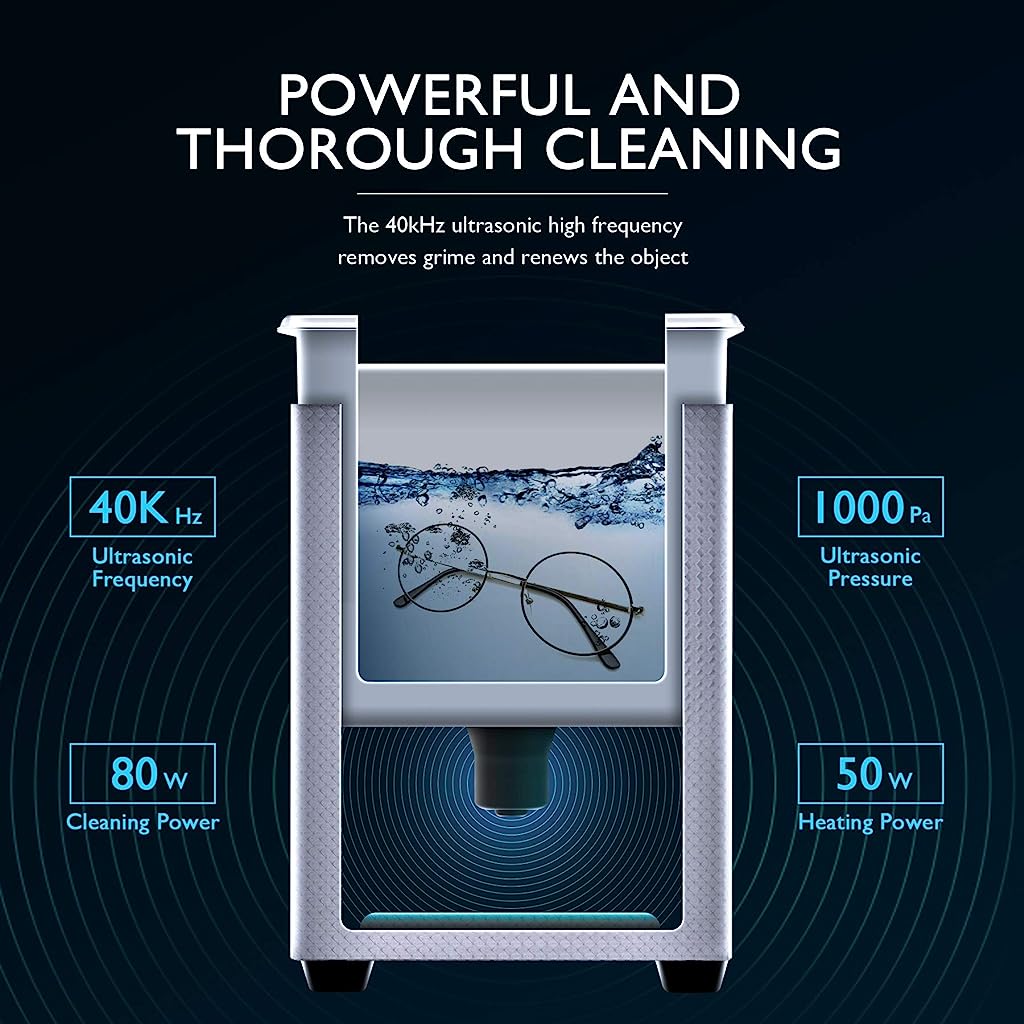 Verilux 1.3L Ultrasonic Cleaner with Digital Timer and Heater, Professional 40kHz Retainer Denture and Jewelry Cleaner, Home Ultrasonic Cavitation Machine for Glasses Watches - verilux