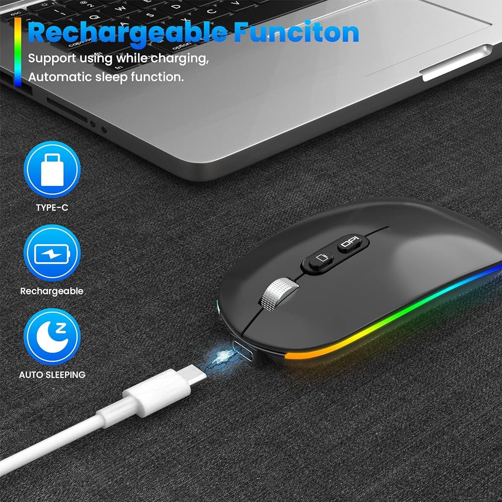 Verilux® Wireless Rechargeable Mouse Optical Mouse Adjustable 800/1200/1600 DPI 2.4GHz Connectivity with Buttons,Scroll Wheel Plug N Play,Built in Rechargable Battery for Laptop, PC,Mac - verilux