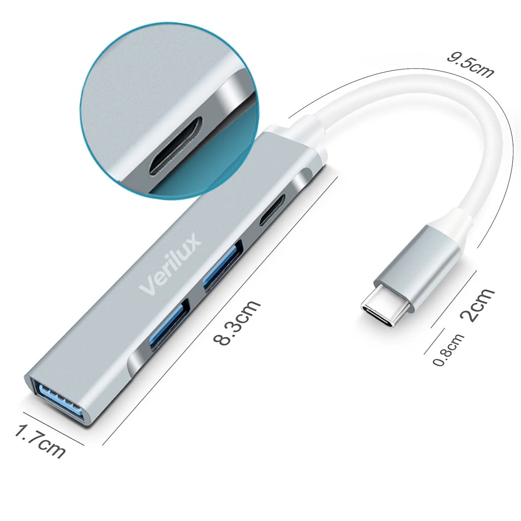 4-in-1 Type C Hub,with 1 USB 3.0, 2 USB 2.0 Ports and USB C Port (Grey)