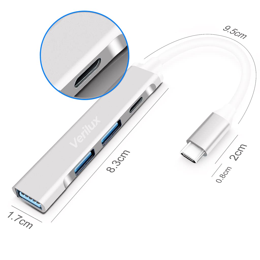 4-in-1 Type C Hub,with 1 USB 3.0, 2 USB 2.0 Ports and USB C Port (Silver)