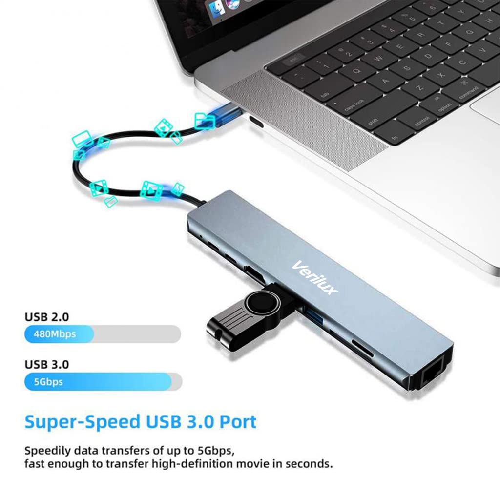 USB C Hub, 8 in 1 Portable Space Aluminum Type C Hub Multiport Adapter