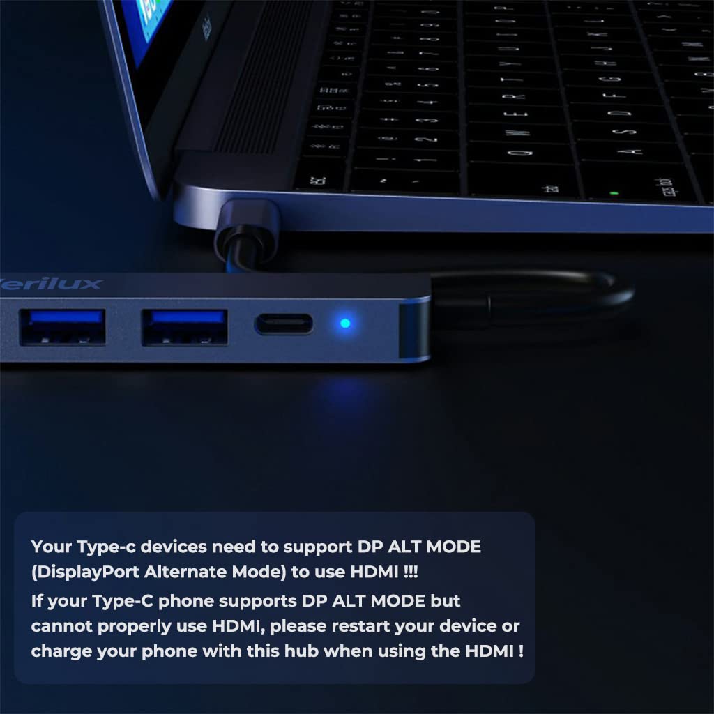 7 in 1 Multiport Adapter Portable Aluminum Type C Hub with 4K@30Hz HDMI,USB 3.0/2.0 Ports,87W PD,SD/TF Card Reader