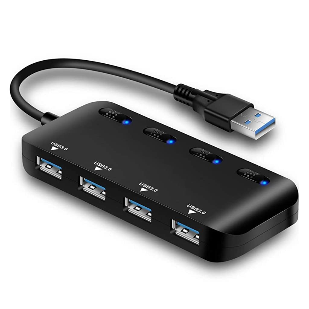 Verilux® USB Hub 3.0 for PC, USB Hub with Individual On/Off Switches, Multiport USB Adapter with 4 USB3.0 Ports for PC