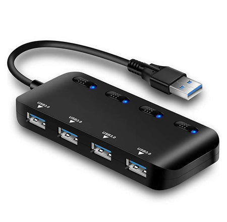 Verilux® USB Hub 3.0 for PC, USB Hub with Individual On/Off Switches, Multiport USB Adapter with 4 USB3.0 Ports for PC