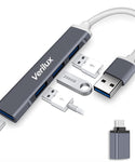 Verilux® USB Hub with USB C OTG Adapter,USB C HUB,USB 3.0 to Type C Adapter Connector,4 Ports Aluminum USB Hub 3.0 Compatible for PC