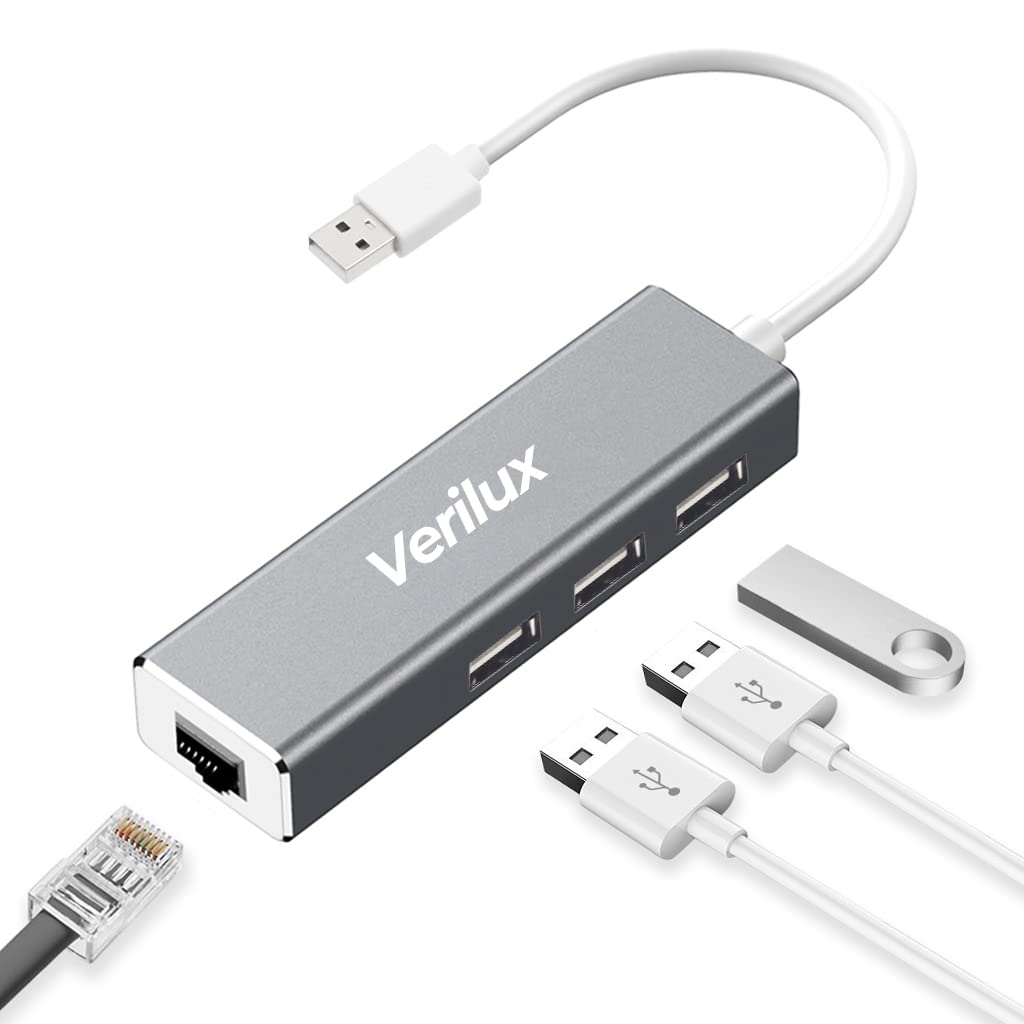 Verilux® USB Hub,USB Hub for Laptop, 10/100Mbps USB Ethernet Adapter with 3 USB 2.0 Ports and RJ45 LAN Port Compatible