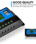 Verilux ABS 30A 12V 24V Solar Panel Charger Controller Battery Regulator Dual USB LCD Display (Blue)