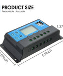 ZORBES ABS 30A 12V 24V Solar Panel Charger Controller Battery Regulator Dual USB LCD Display (Blue)
