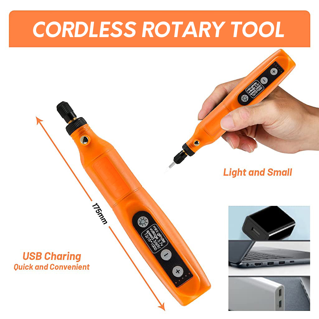 Verilux Mini Grinding Machine, Electric Cordless Rotary Tool, 3.7V Mini Rotary Tool Kit for Handicraft with 55pcs Sanding Accessories, 3 Rotating Speed Adjustable USB Charging Power Rotary Tool for Polishing - verilux