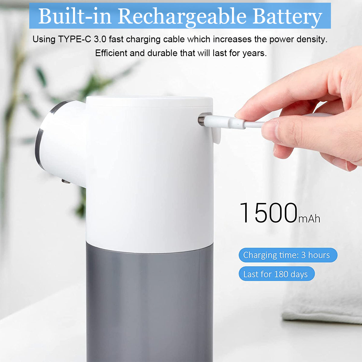 Verilux 1500mAh Soap Dispenser for Bathroom Automatic Touchless Soap Dispenser 320ml Liquid Soap Dispenser for Kitchen Sink LCD Temperature & Battery Display Sanitizer Gel Foaming Handwash Dispenser - verilux