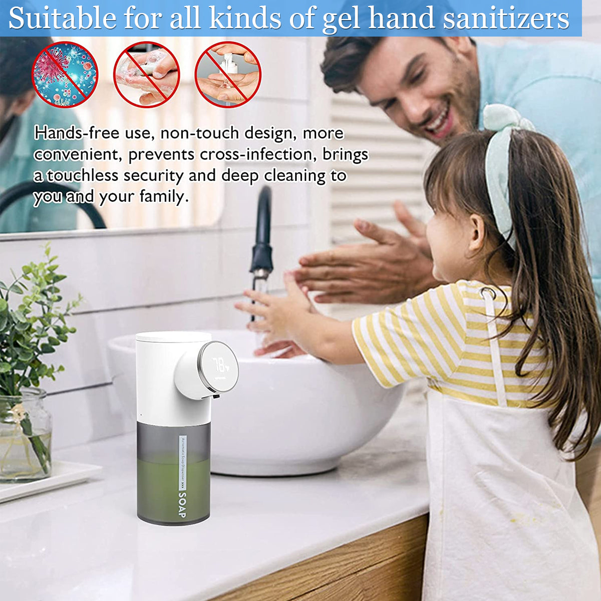 Verilux 1500mAh Soap Dispenser for Bathroom Automatic Touchless Soap Dispenser 320ml Liquid Soap Dispenser for Kitchen Sink LCD Temperature & Battery Display Sanitizer Gel Foaming Handwash Dispenser - verilux