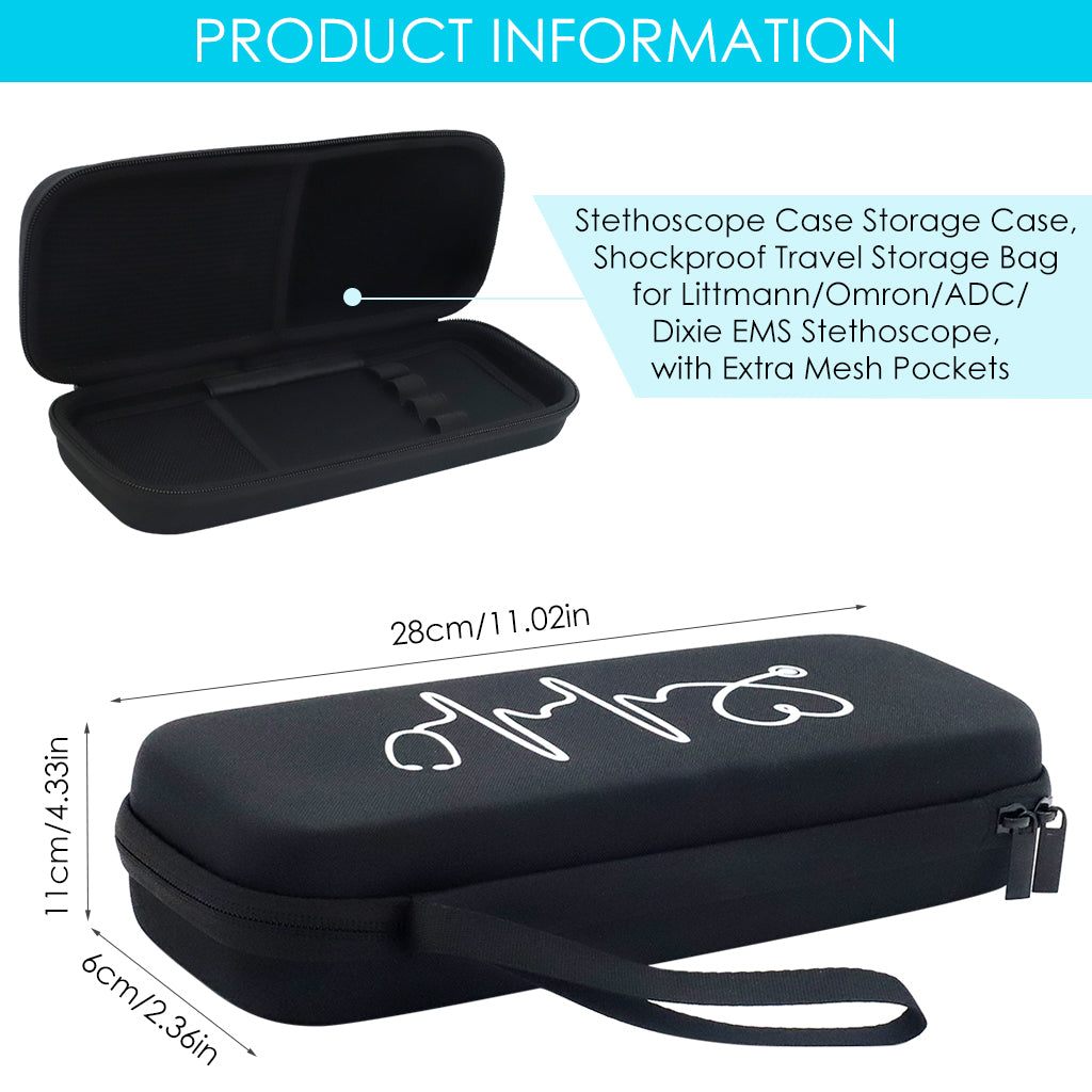 Verilux Shockproof EMS Stethoscope Travel Storage Bag Case for Littmann/Omron/ADC/Dixie with Extra Mesh Pockets