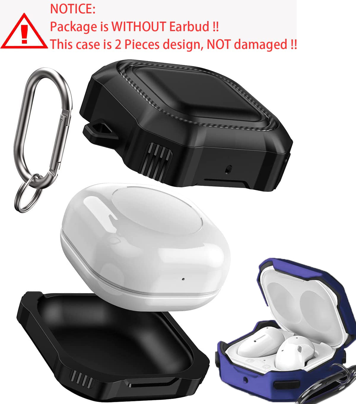 Verilux Fashion Hard Protective Cover for Samsung Galaxy Buds Pro(2021), Galaxy Buds 2, Galaxy Buds Live (2020), Shockproof Case Cover Full Body with Keychain (Without Earbud, Seperate Pieces Design)